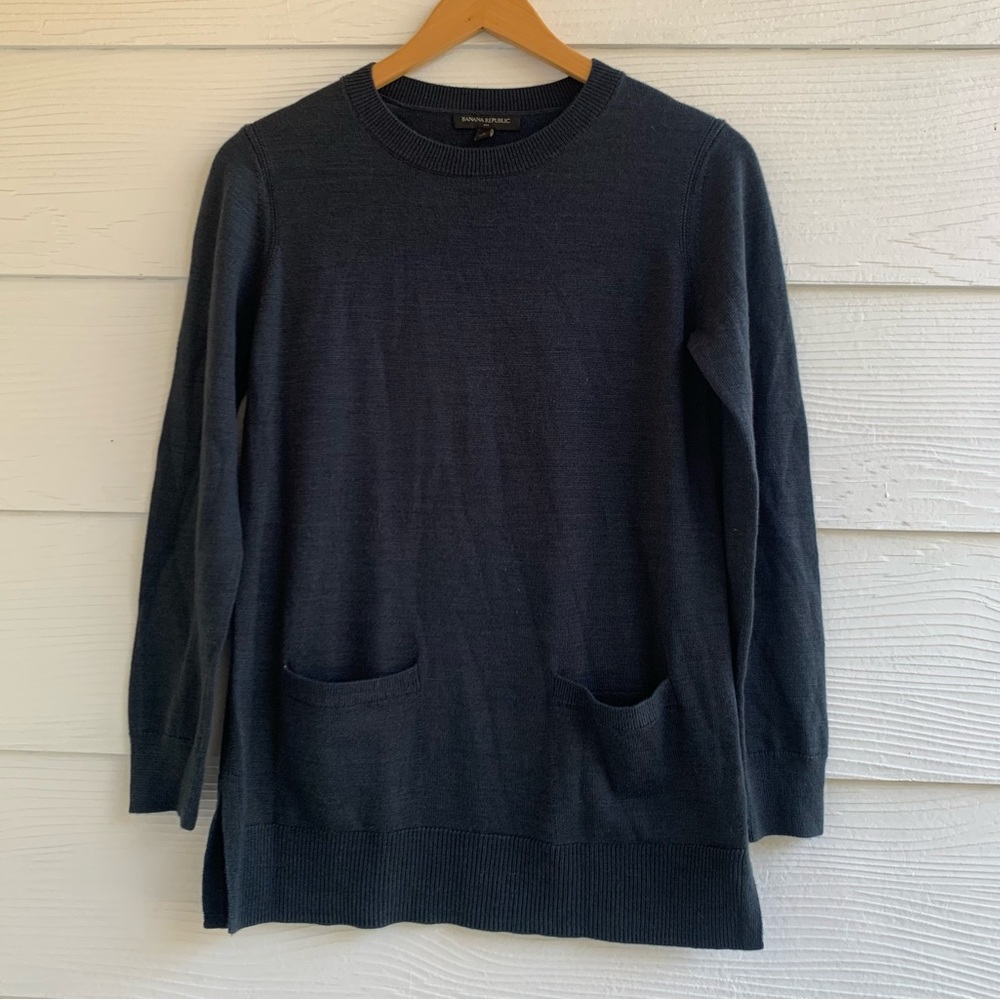 Banana Republic knit pullover sweater top size small crew neck dark gray